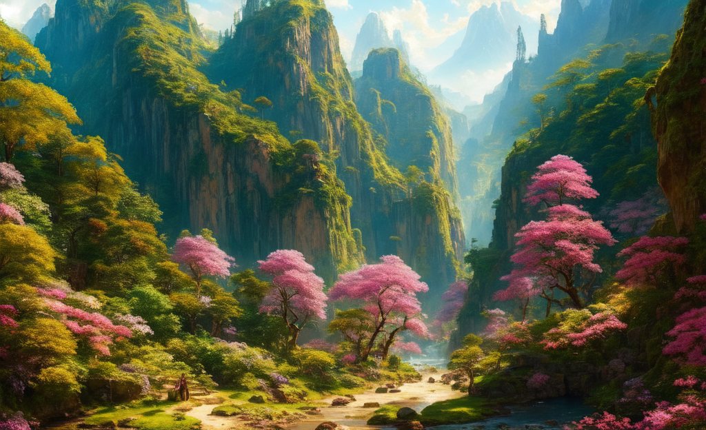 ChromaV5, nvinkpunk,(extremely detailed CG unity 8k wallpaper), An Landscape of a majestic jungle surrounded by lush pink ...